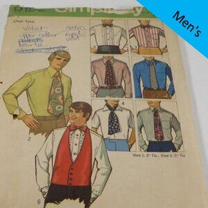 Simplicity 9192 Pattern One Size Neck Tie, Bow Tie, Ascot, Cummerbund, Vest